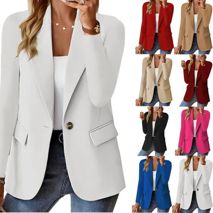 2026 New Women's Fashion Solid Button Suit Coat Lapel Long Sleeve Hatless Casual Coat/Jacket Oversized Work Office Busines