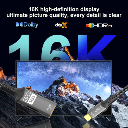 16K USB C To Displayport 2.1 Extension Cable HDR 8K@120Hz 4K@240Hz Type C To DP Forthunderbolt 3/4/5 Macbook Pro Ipad PC TV