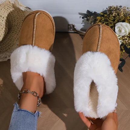 2024 Winter Warm Flat Fur Slippers Women Faux Suede Fluffy Furry Home Slides Woman Comfort Non Slip Indoor Floor Cotton Shoes