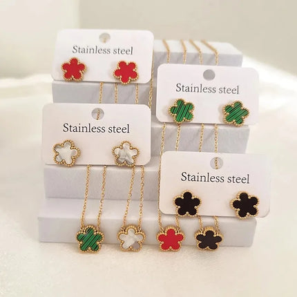 1pc Luxury Five Leaf Flower Pendant Necklace Jewelry Earrings for Women, Fashion Stainless Steel Clover Bracelets Gift