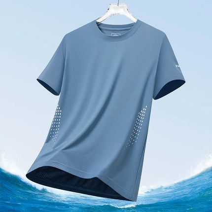 Summer Men's Silk Ice Round Collar T-shirt, Simple Running Fitness Suit, Breathable Thin T-shirt, Quick Dry T-shirt, Summer Tees