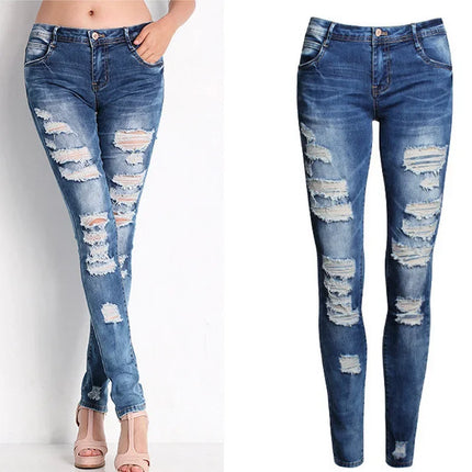 HOLE Denim Women 2026 High Waist Ripped Jeans for Women Skinny Black Pockets Jeans Woman Elastic Slim Jean Female Femme Pants