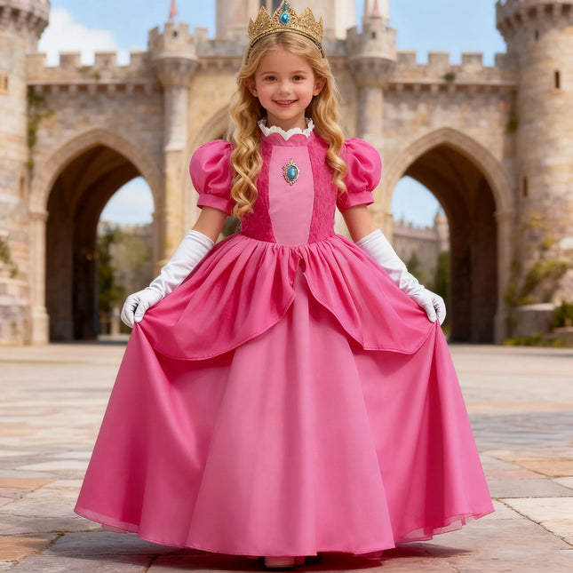 Pfirsich Prinzessin Kostüm für Mädchen Ballkleid Prinzessinnenkleid Kinder Cosplay Halloween Karneval Geburtstagsparty Kleid für 3-10 Jahre