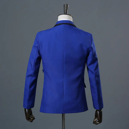 New Men Luxury Decal Suits Black / Red / Blue / White Fashion Singer Host Stage Performance Splicing Flower Blazers and Pants