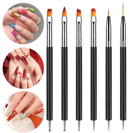 6Pcs Nail Dotting Tools Double-ended Nail Art Brushes Kit Nail Art Gel Polish Liner Brushes Design Pen For Nail Drawing