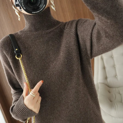 Basic Autumn Winter Merino Wool Sweater Mock Neck Cashmere Pullover Solid Color Soft Long Sleeve Basic