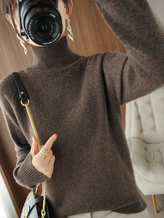 Basic Autumn Winter Merino Wool Sweater Mock Neck Cashmere Pullover Solid Color Soft Long Sleeve Basic