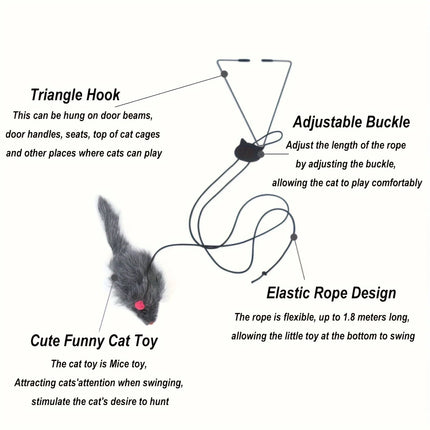 2 PCS Adjustable Hanging Cat Toy Interactive Mouse Toys Hanging Door Retractable Plaything Funny Kitten Scratch Rope Mouse Toy