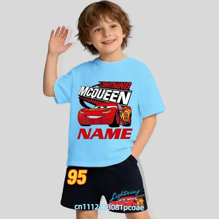 2026 Cars of the Universe Children's Pure Cotton Short-Sleeved Shorts for Boys with Cartoon Print Summer T-shirt Set of 2 Pieces