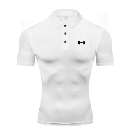 Compression Tight Trainning Exercise Shirts Summer Breathable Quick Dry Short Sleeve Polo Shirts Gym Bodybuilding Fitness Polos