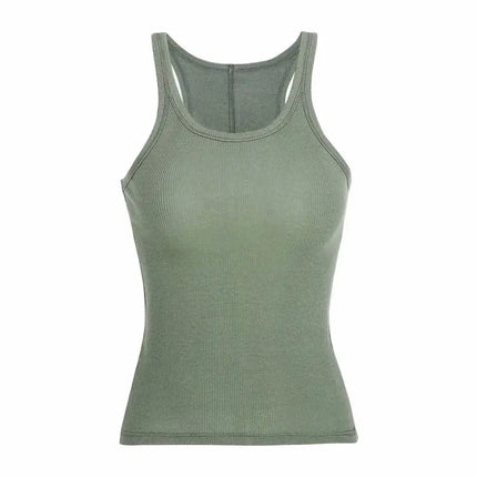 Threaded Knitted Strap Tank Top, Slim Fit, Outer Wear, Inner Wear, U-shaped Neck, Women's Solid Color, Women's Summer Tank Top