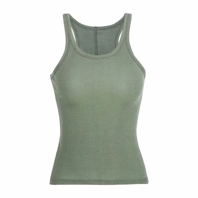 Threaded Knitted Strap Tank Top, Slim Fit, Outer Wear, Inner Wear, U-shaped Neck, Women's Solid Color, Women's Summer Tank Top
