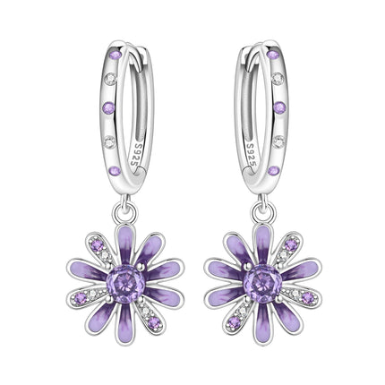 Orstarry Original 925 Sterling Silver Blue Iris Flower Earrings Women Hoop Earring Anniversary Jewelry Trendy Gifts