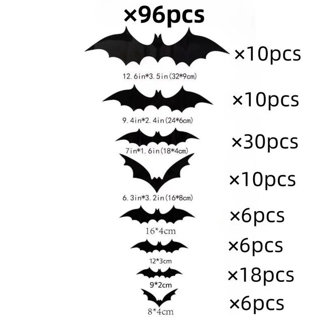 Bats Wall Decor 120 Pcs 3D Bat Halloween Decoration Stickers for Home Decor 4 Size Waterproof Black Spooky Bats for Room Décor