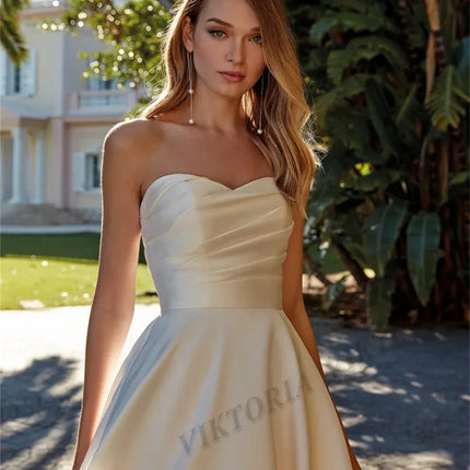 VIKTORIA Romantic Pleat Wedding Dresses for Bride Off the Shoulder Satin A-line Vestido De Casamento Personalized Customized