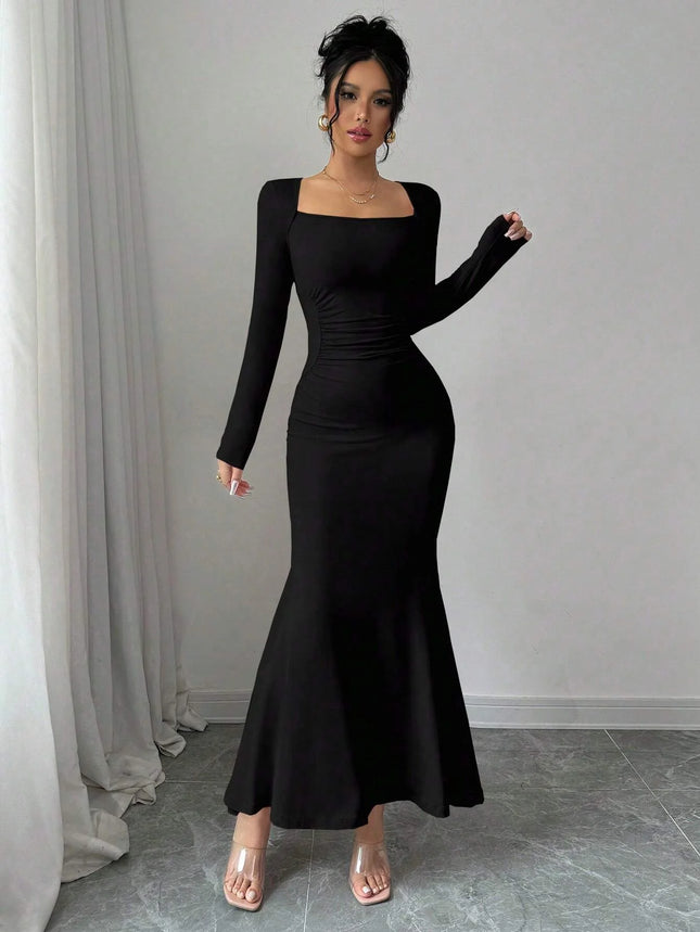 Women's Four Seasons New Style Women's Elegant Temperament Retro Solid Color Square Collar Long Sleeve - product image 5