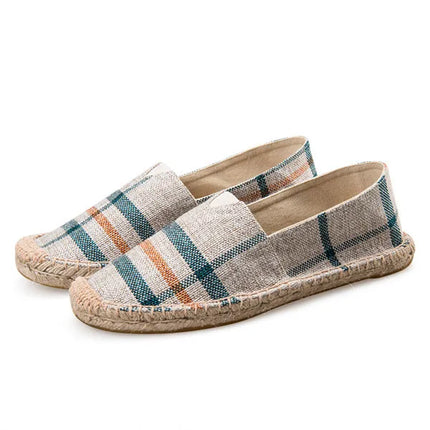 Grass Woven Linen Men's and Women's Handmade Stitching Fishing Shoes with A Casual Flat Bottom Anti Slip Fabric Design Platform