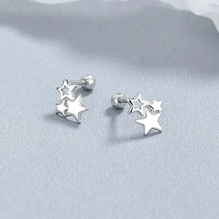 Silver Color Simple Small Rose Star Stud Earrings Tragus Cartilage for Women Hypoallergenic Daily Wear Ear Piercing Jewelry Gift