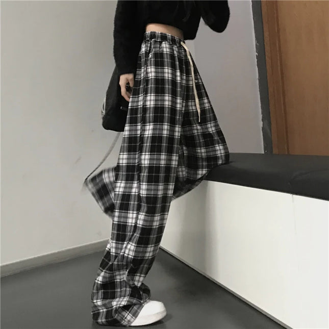 Oversize Women Sweatpants Fashion Black Plaid Casual Pants Baggy Elastic Waist Pockets Student Unisex - product image 2