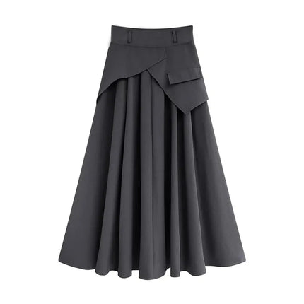 Frence Women Skirts Patchwork Irregular Design Dark Gray A-line Elegant High Waist Long Skirt Summer Fashion Young Office Lady