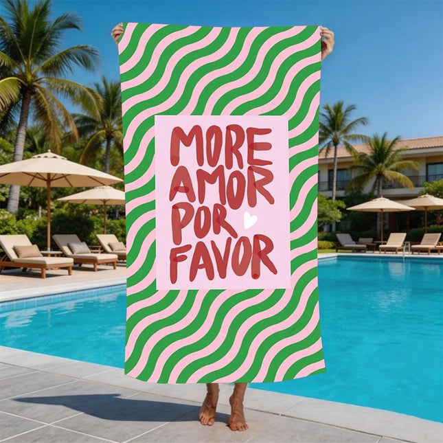 More Amor Por Favor Striped Beach Towel - Pink & White Vertical Stripe Microfiber Bath Sheet for - product image 4