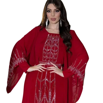 2024 Dubai Abaya Autumn Fashion Muslim Long Sleeve V-neck Party Evening Maxi Dress Kaftan clothes for Muslim Dress Women Outfits