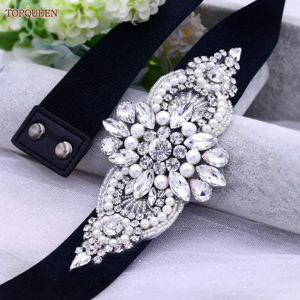 TOPQUEEN S01-E Fashion Floral Rhinestone Buckle Women's Elastic Waist Cinch Belt for Dress Formal Dress Belt Evening Party Band