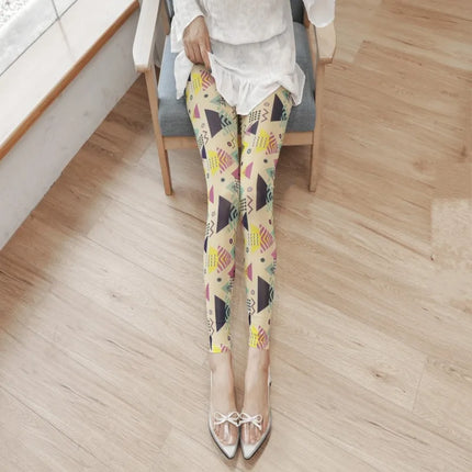 Summer Thin Mesh Fashion Printing Women Leggings Cool Breathable Stretch Lolita Hottie Sexy Slimming Gauze Cropped Pants