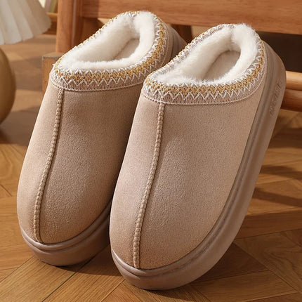 Beige platform house slippers shown from above