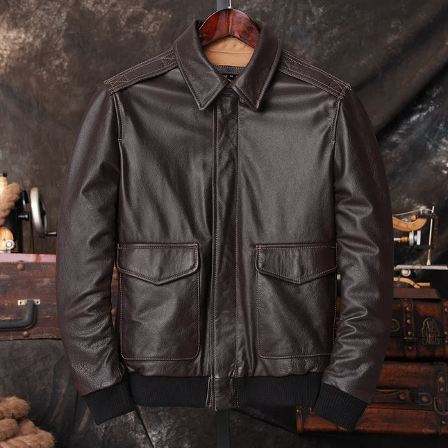Bomber A2 Pilotenjacke Echtes Leder Herren Warm 100% Rindsleder Air Force Mantel Dunkelbraun Herren Motorradjacken aus Rindsleder