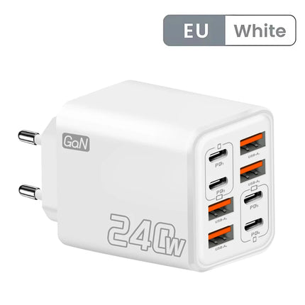 8 in 1 GaN USB-C Desktop Charger 240W Fast Charge Phone Adapter USB-C Cable For iPhone Samsung Xiaomi EU/US/UK - product imag