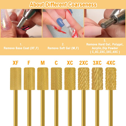 Gold Carbide Nail Drill Bits Milling Cutter Large Barrel Pro Reversed Durable Granding Polishing Tools Accessories 4XC