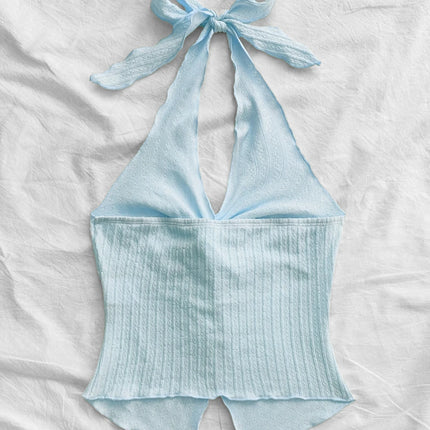 Sexy V-neck Halter Neck Crop Top for Women Summer Sleeveless Solid Split Backless Top Y2K Clothes