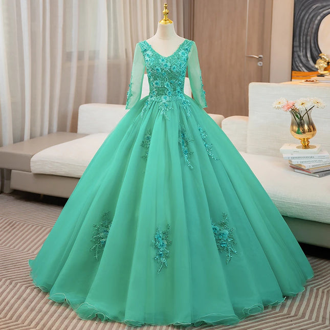Maßgeschneiderte Fashion Ballkleid Quinceanera Kleider V-Ausschnitt Applikationen Abschlussball Geburtstagsparty Kleider Formelle Vestido De Anos Sweet 16