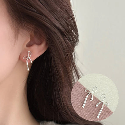 PANJBJ 925 Sterling Silver Bow Knot Earring for Women Texture Tassels Sweet Romantic Korean Jewelry Gift Dropshipping