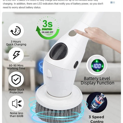 8-in-1 Multifunctional Electric Cleaning Brush Bathroom Kitchen Brush Cleaning  With LED NightLight Rotatable Household Brush