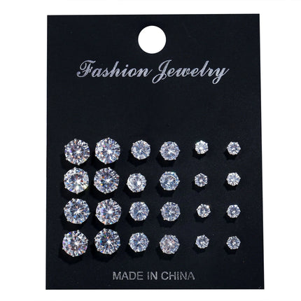 21 Pcs White Shiny Wedding Earrings Set For Women Men Fashion Vintage Crystal Star Heart Design Studs Trendy Jewelry Gifts 2024