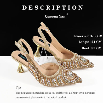 Queena Yan Nigerian Heel Party for Women Silver Color Shoes and Bag Set Rhinestone Handbag Italian Design Wedding INS 2025