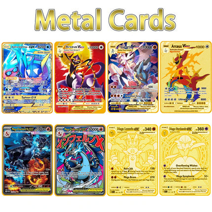 2026 NEW Pokemon Metal Card 10000 Points Arceus Charizard Super Card Golden English Mewtwo Vmax GX EX Anime Collection Card Gift