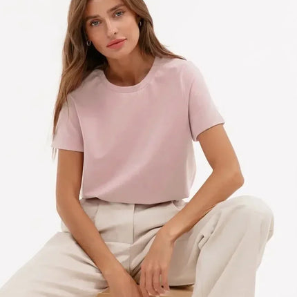 Summer 100% Cotton T-shirt Bottoming Basic Fashionable Solid Short Sleeve Loose Tops Shirts 230g/㎡ Tops