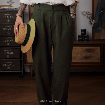 Red Tornado Linen Cotton Casual Pants Summer Men's Lightweight Breathable Leisure Trousers Loose Fit