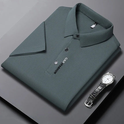 New Men's Short Sleeved Solid Color POLO Shirt Breathable and Comfortable Elastic Top