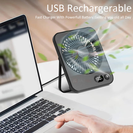 Portable Desk Fan USB Rechargeable Fan 180° Tilt Folding Ceiling Fan 5 Speeds Ultra Quiet Personal Fan With Power Display