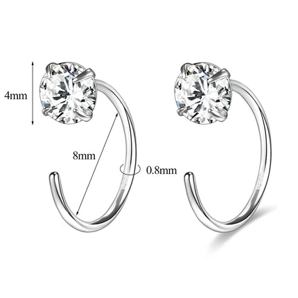 ZEMO 20G 2PCS 999 Sliver Hoop Earring Gold Plated Heart Round Ear Hoop Zircon Opening Huggies Piercings Girls Cute Circle Rings