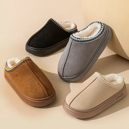 Four colors of platform slippers with decorative stitched trim