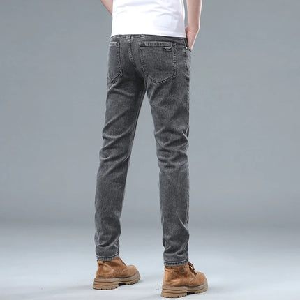 Stretch Pencil Cargo Jeans Gray Men High Street Casual Denim Trousers Fashion Personality Straight Little Feet Men's Pants