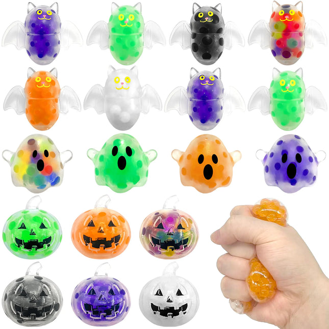 Spooky Halloween Squishy Bead Squeeze Ball Pumpkin Ghost Bat Shape Stress Relieving  Decompression Ornament Holiday Party Favor