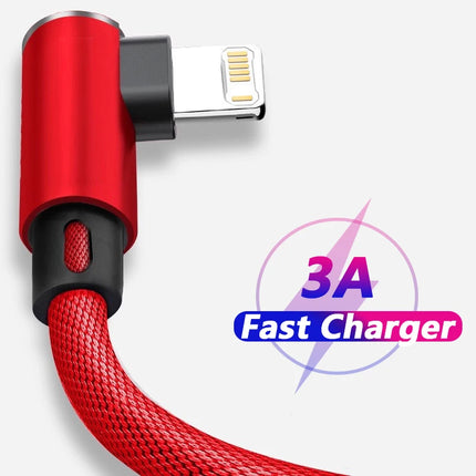 90 Degree USB Cable For iPhone 14 13 12 11 Pro Max X XR 6s 7 8 Plus 2m 3m Lead Mobile Phone Fast Charging Cord - product imag