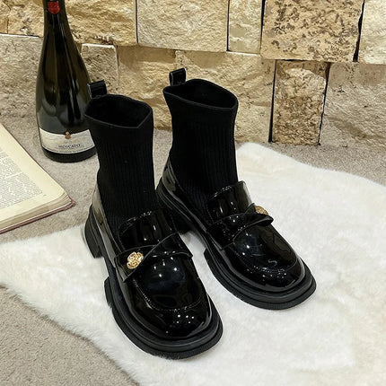 Fashion boots for women in the autumn of 2025versatile and slimming with thick heels and elastic socks