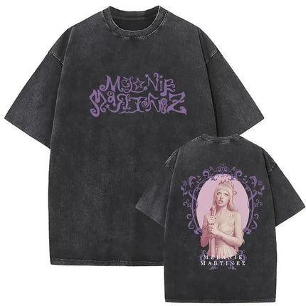 Washed Oversized T-shirt Melanie Martinez Heads Album Men Women Short Sleeve Harajuku Fashion Short Sleeve T-shirt Streetwear